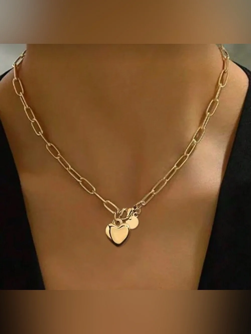 Gold Plated Stainless Steel Paperclip Heart Necklace –Minimalist Layered Jewelry